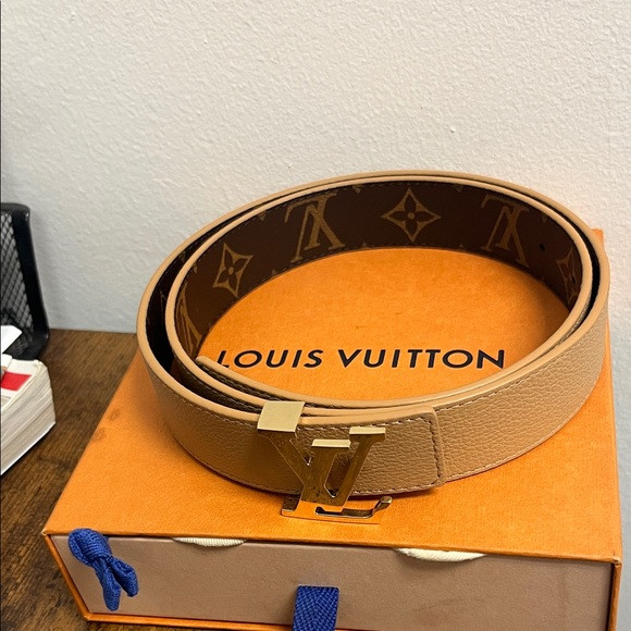 Louis Vuitton Beige Monogram Belt with Gold Buckle | Poshmark