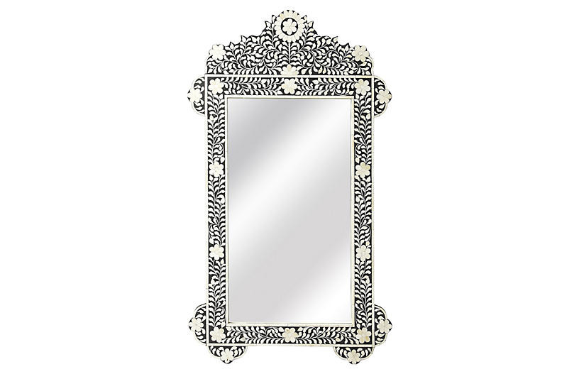 Sagar Bone Inlay Wall Mirror, Black/Ivory | One Kings Lane