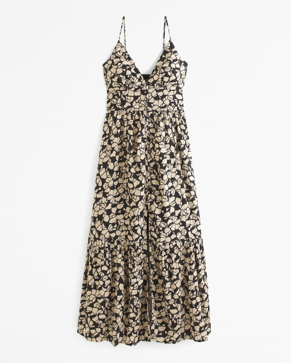 Linen-Blend Button-Through Maxi Dress | Abercrombie & Fitch (US)