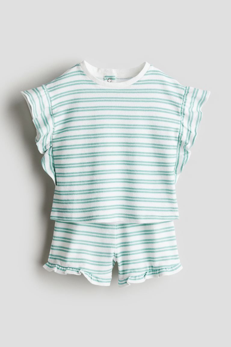 2-piece Cotton Terry Set - White/green striped - Kids | H&M US | H&M (US + CA)