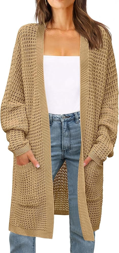 ZESICA Women's Fall 2025 Long Batwing Sleeve Open Front Chunky Knit Cardigan Sweater | Amazon (US)