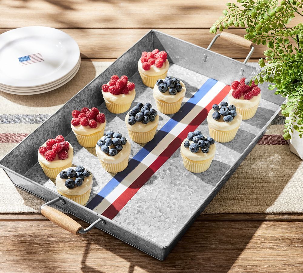 Galvanized Americana Rectangle Tray with Wooden Handles | Pottery Barn (US)