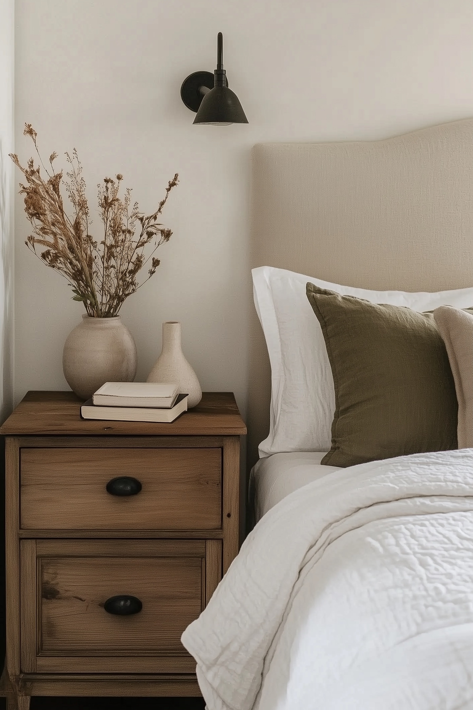 Warm neutral bedroom decor, earthy tones, and cozy minimalist design create the calmest space to unwind. The natural wood nightstand, linen bedding, and olive pillows add that organic modern charm you’ve been craving. If you love Studio McGee or Amber Interiors–inspired homes, this look is all about soft textures and timeless simplicity. #homedecor #interiordesign #homedecorfinds 

 #LTKSeasonal #LTKHome #LTKStyleTip