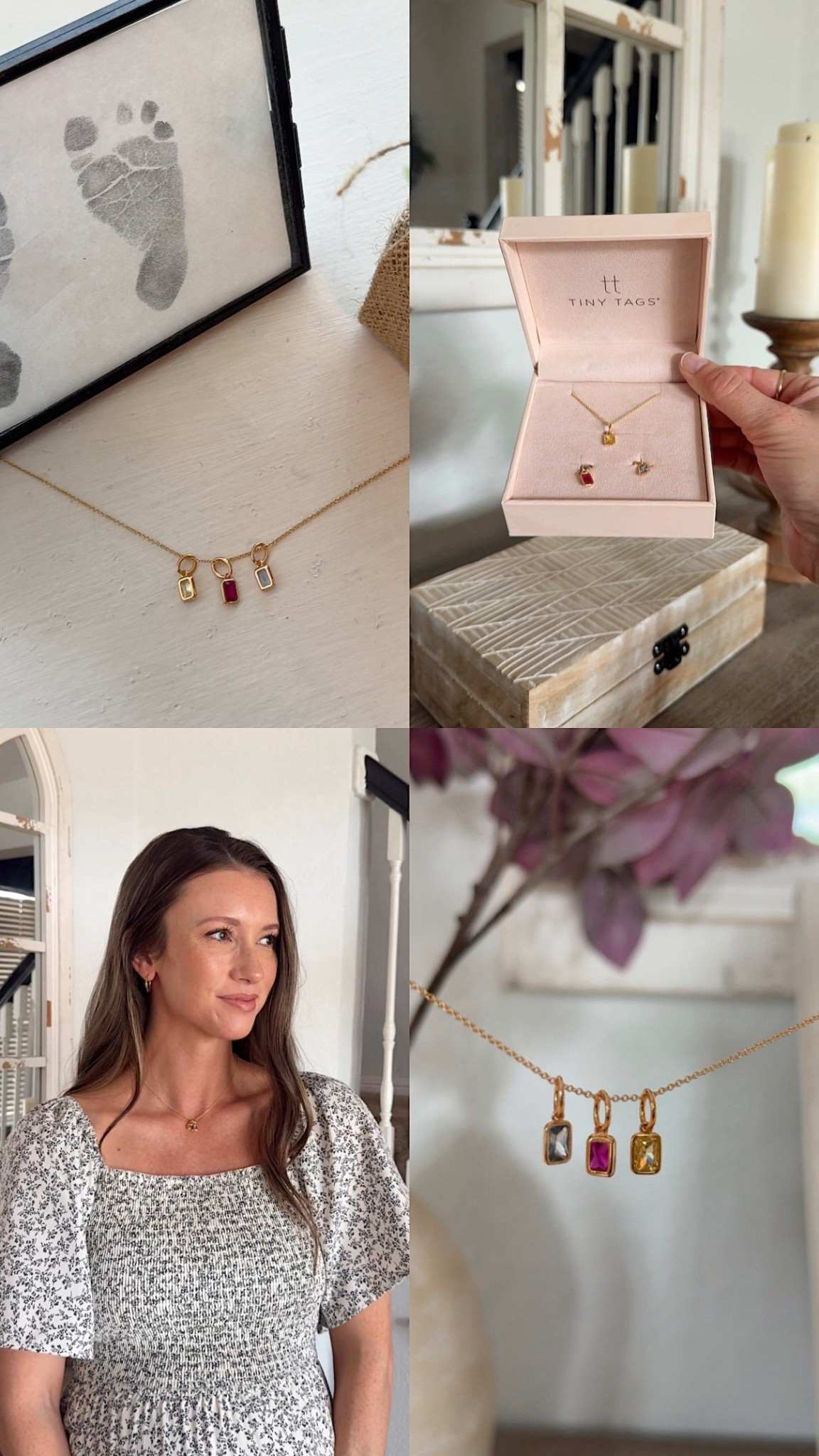 The birthstone charm necklace of my dreams and a tiny sentiment of all my boys that goes with me everywhere 🕊️🤎✨ @tinytags 

#LTKmomlife #LTKootd #LTKBeauty