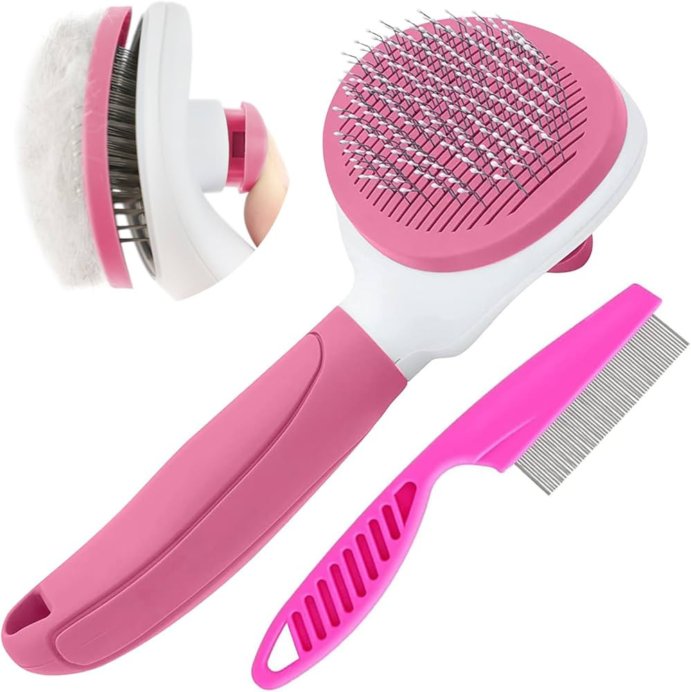 Cat Brushes for Indoor Cats, Dog Brush for Shedding with Metal Cat Comb, Self Cleaning Pet Hair B... | Amazon (US)