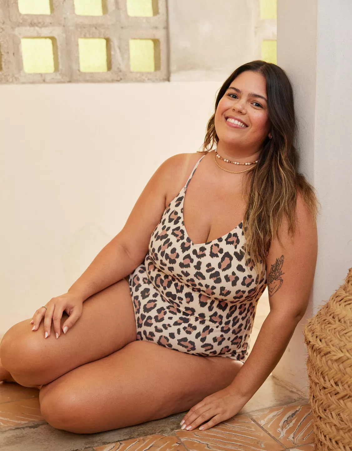 Aerie Buzzed Terry Leopard Strappy Back One Piece Swimsuit | Aerie