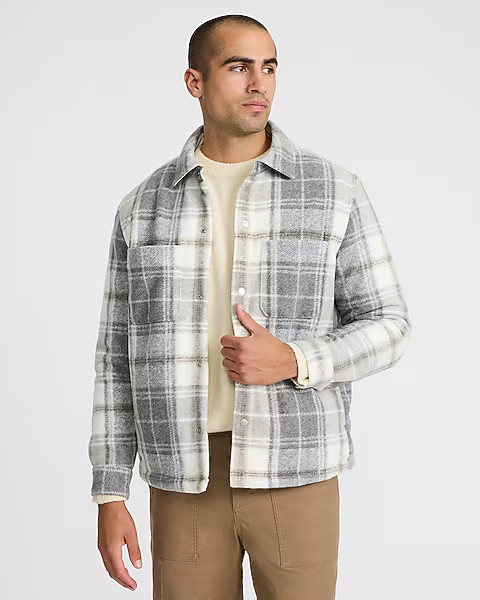 Plaid Double Patch Pocket Shirt Jacket | Express