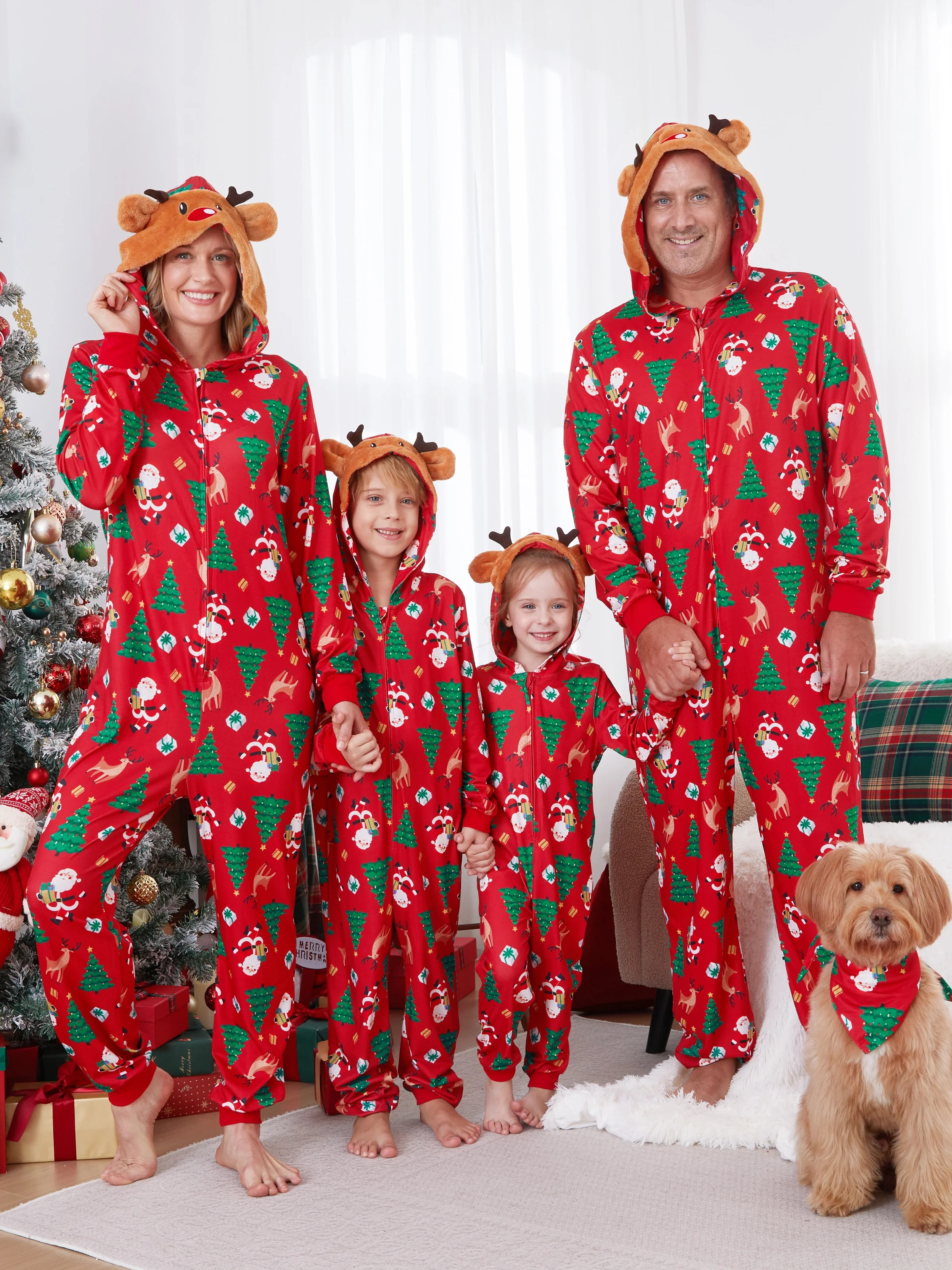 PatPat Christmas Family Matching Pajamas Sets Reindeer Hooded Onesie PJs Sets Holiday Gift for Ki... | Walmart (US)