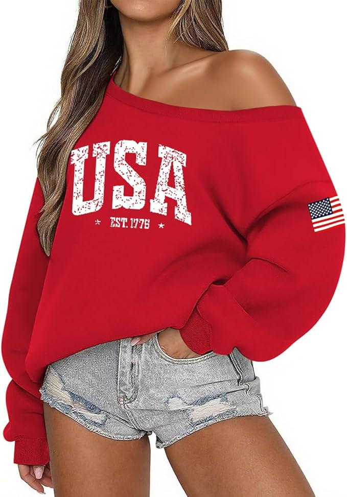 Lacozy USA Sweatshirt for Women Oversized Fleece Off the Shoulder Sweater Soft Long Sleeve Hoodie... | Amazon (US)