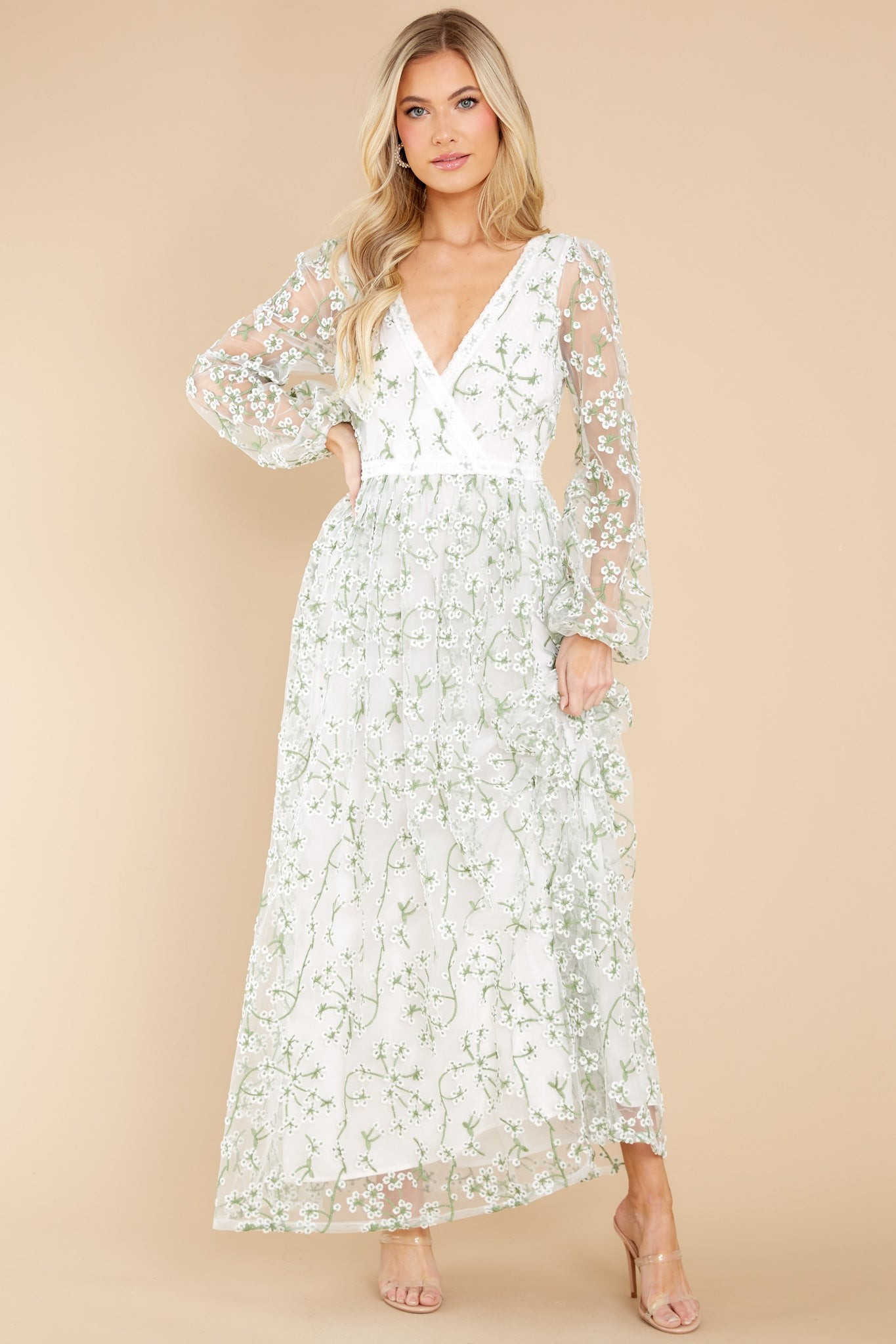 Heavenly Sights Ivory Floral Embroidered Maxi Dress | Red Dress 