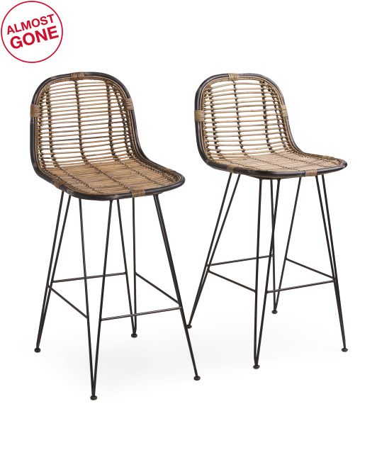 2pk Salima Woven Rattan Metal Barstools | TJ Maxx