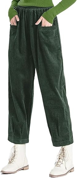 Minibee Women's Corduroy Baggy Pants Elastic Waist Loose Harem Pant Cotton Wide Leg Trousers with... | Amazon (US)