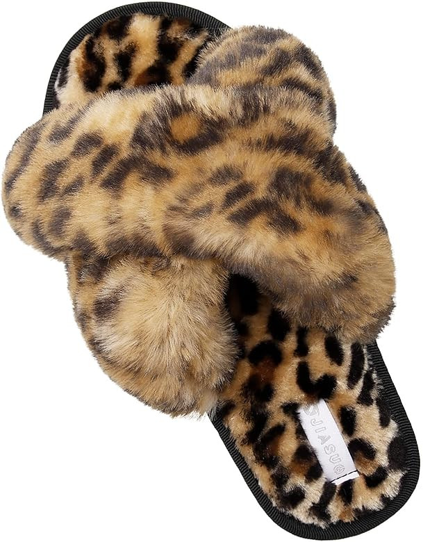 JIASUQI Women's Open Toe Slippers Fuzzy Fluffy House Slippers for Women Cozy Criss Cross Furry Sl... | Amazon (US)