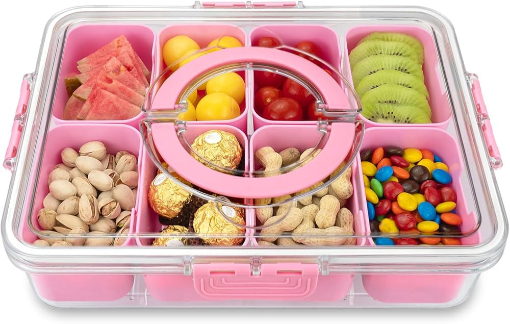 Divided Serving Tray with Lid and Handle,8 Compartments Snacks Box,Snack Fruit Tray,Veggie Tray,P... | Amazon (US)