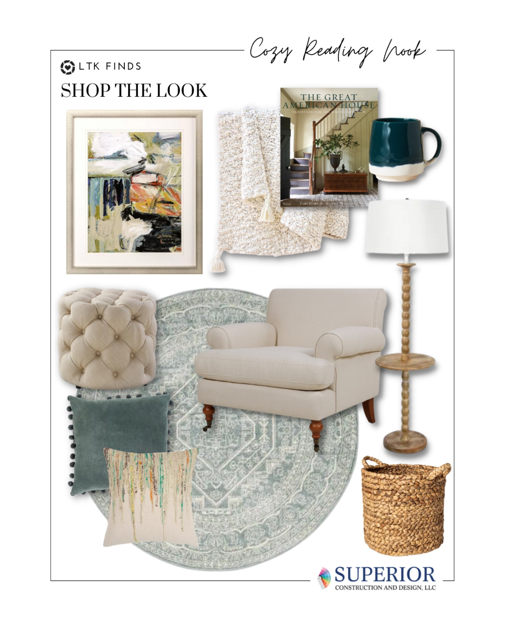 Looking for the perfect place to curl up with a good book? This cozy reading nook has everything you need: a comfy chair, ottoman, pillows, a chunky throw blanket — and a best-selling book and mug combo!

#LTKSeasonal #LTKhome #LTKstyletip