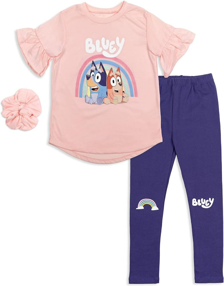 Bluey Bingo Girls T-Shirt Leggings and Scrunchie 3 Piece Outfit Set Toddler to Little Kid | Amazon (US)