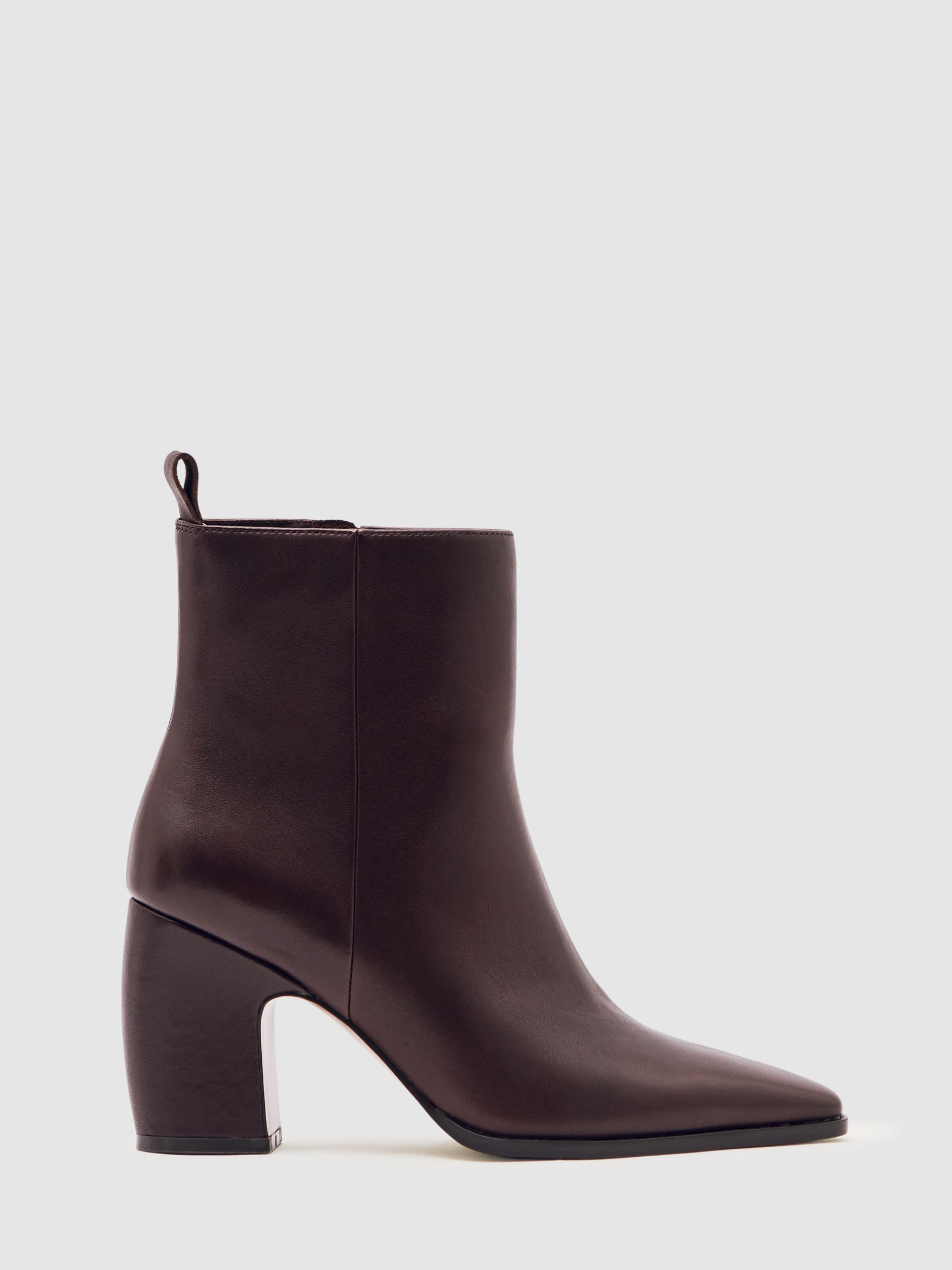 Leather Blocked Heel Ankle Boots in Oxblood | Reiss UK