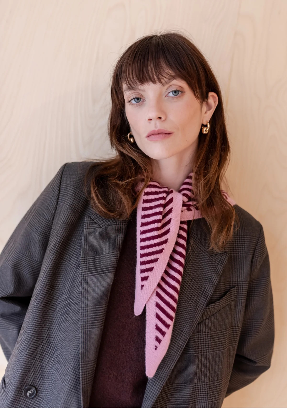 Merino Triangle Scarf in Pink Stripe | The Tartan Blanket Co.