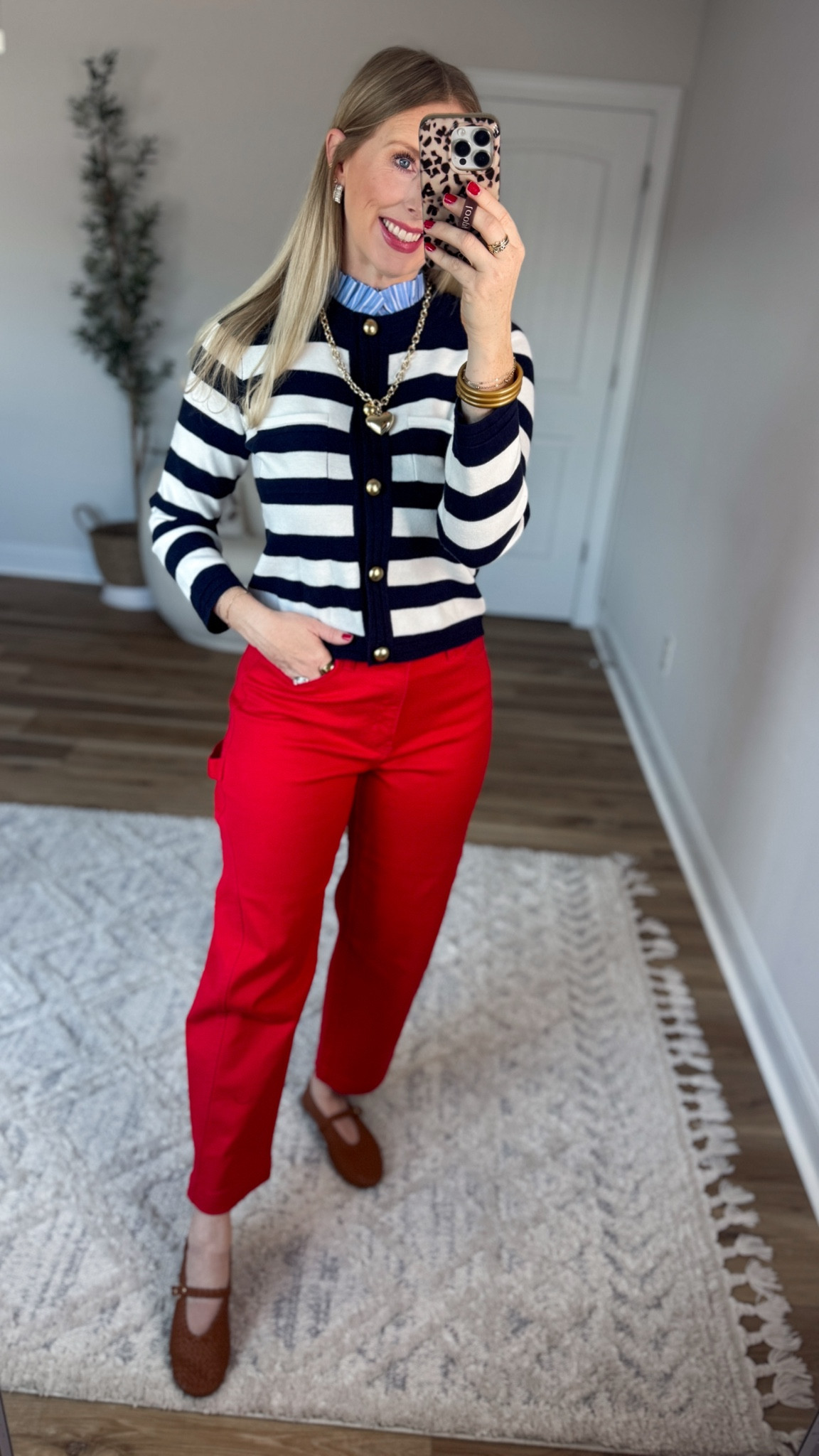 Daily try on, Walmart outfit, Walmart fashion, Walmart try on, striped cardigan, red jeans 

Small 

#LTKootd #LTKWorkwear