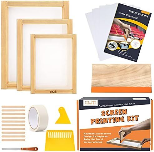 Caydo 23 Pieces Screen Printing Starter kit Include 3 Different Size of Wood Silk Screen Printing Fr | Amazon (US)