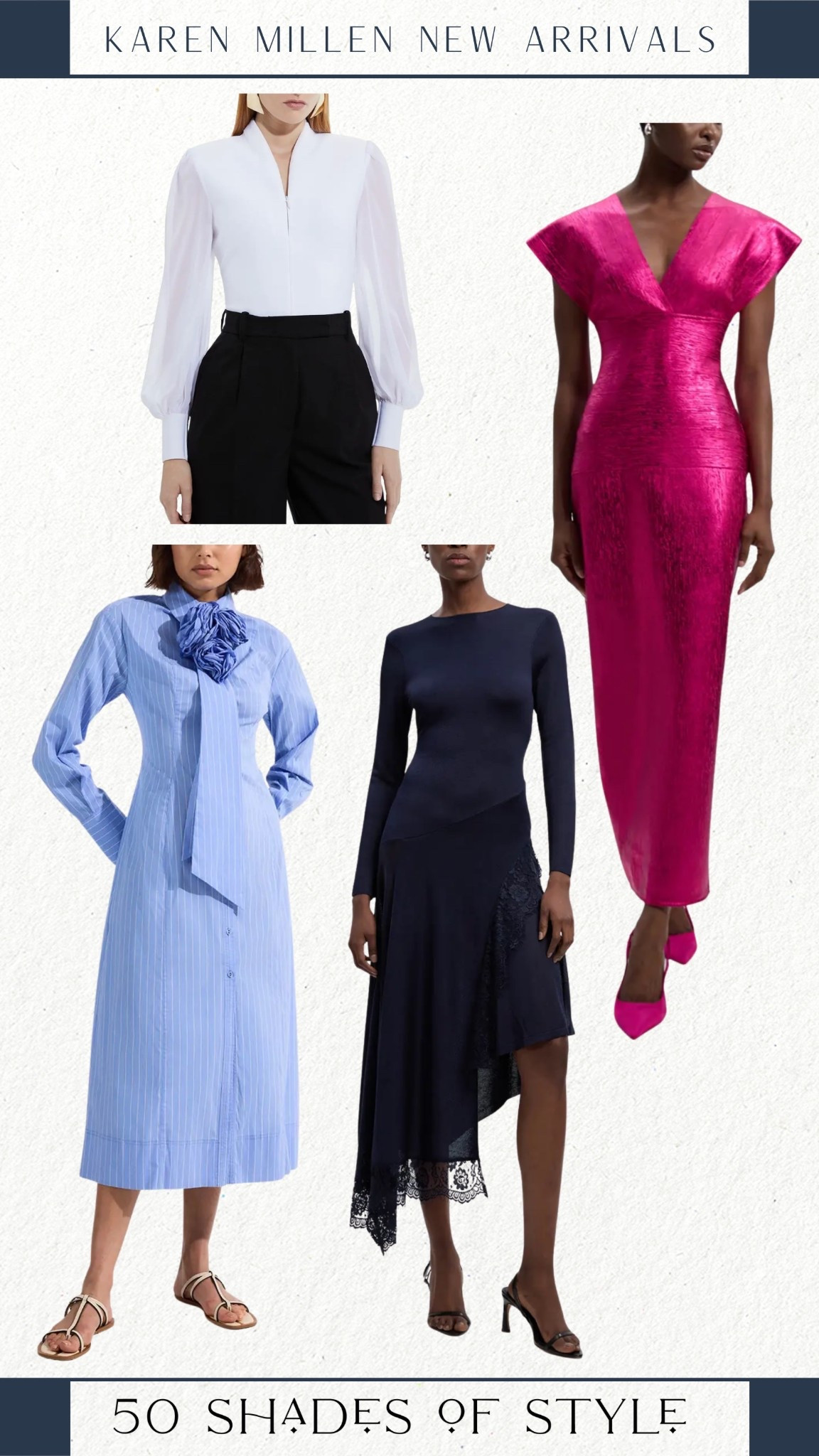 white blouse, hot pink dress, blue dress, navy dress, karen millen 

#LTKSeasonal #LTKootd #LTKOver40