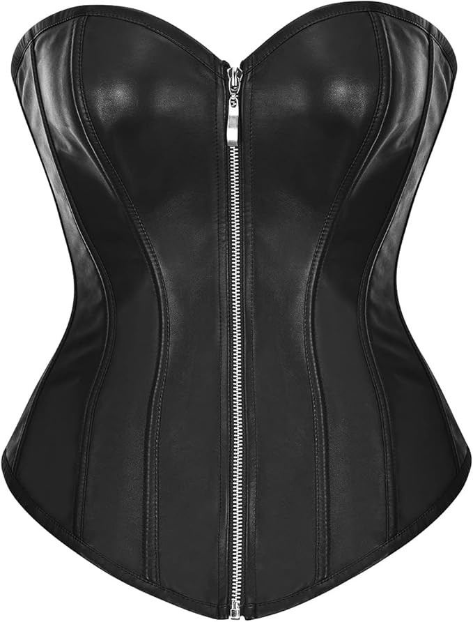 bslingerie® Womens Faux Leather Zipper Front Bustier Corset Top | Amazon (US)