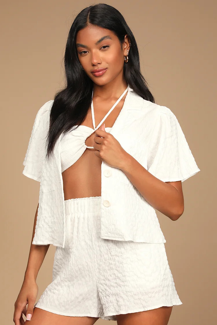 Resort Life White Crinkle Button-Up and Bandeau Top Set | Lulus (US)