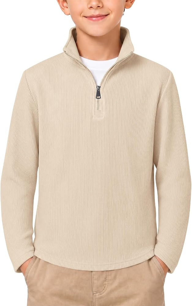 Haloumoning Boys Quarter Zip Sweatshirts Ribbed Knit Fashion Pullover Tops | Amazon (US)