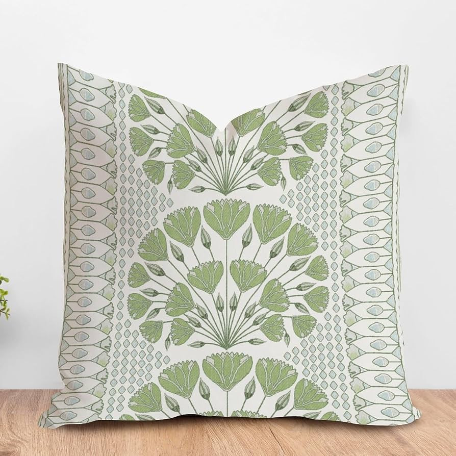 ArogGeld Green and White Geometric Flower Cushion Cover Lily Leaf Ginkgo Biloba Flower Sofa Pillo... | Amazon (US)