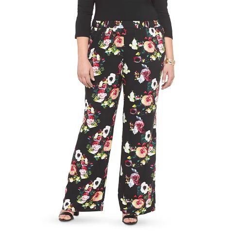 Women's Plus Size Challis Pants Black Floral-Merona® | Target