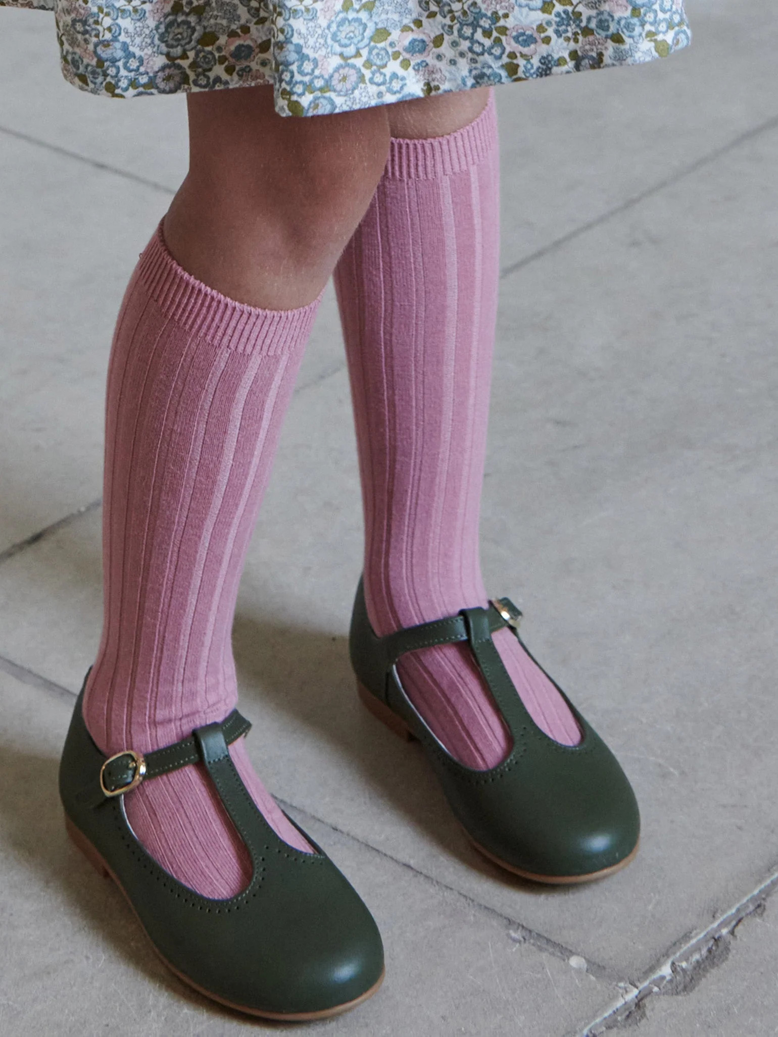 Bottle Green Leather Girl T-Bar Shoes | La Coqueta (US)