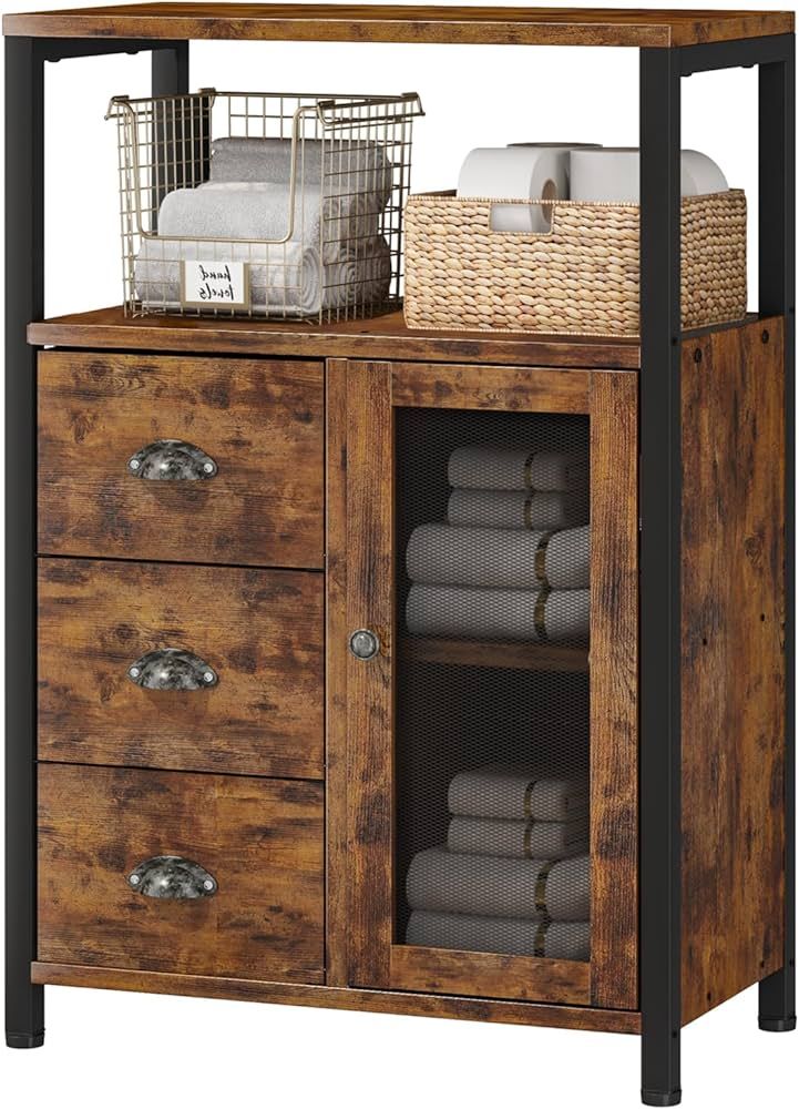Homeiju Storage Cabinet, Bathroom Storage Cabinet Organizer with 3 Removable Drawers and 1 Door, ... | Amazon (US)