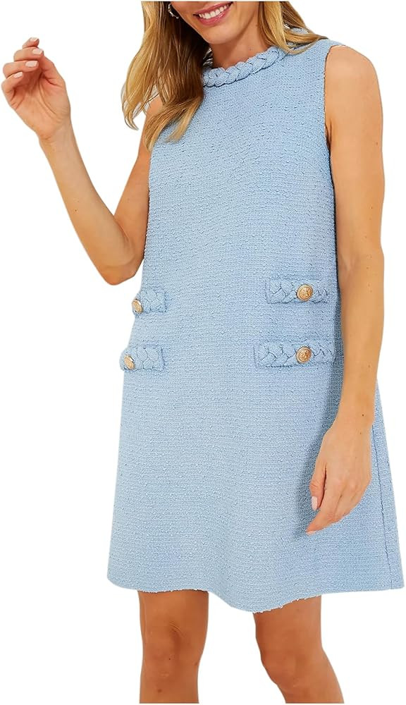 Kedera Women's Tweed Dress Summer Sleeveless Business Party Work A-line Mini Dress | Amazon (US)
