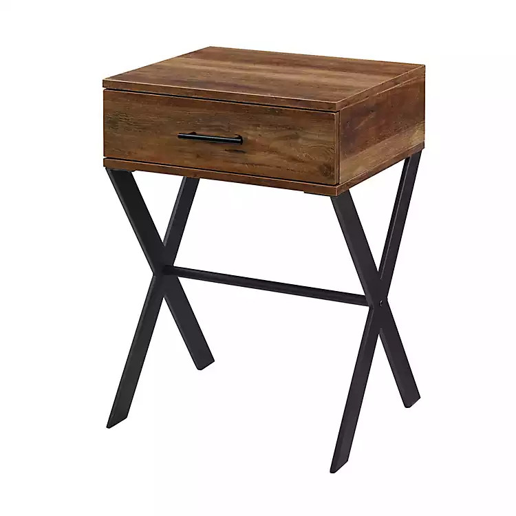 Barnwood 1-Drawer X-Legs Accent Table | Kirkland's Home