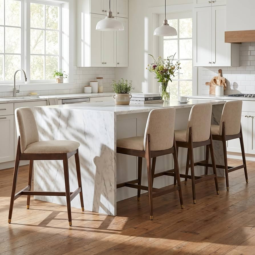 Merax Counter Height Bar Stools Set of 4, Modern Mid Century Barstools with Backs and Wood Legs, ... | Amazon (US)