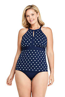 Women's Plus Size Keyhole High Neck Modest Tankini Top Swimsuit Adjustable Straps Print | Lands' End (US)