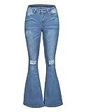 luvamia Women's Ripped Flare Bell Bottom Jeans Pants Retro Wide Leg Denim Pants Blue D Size XXL | Amazon (US)