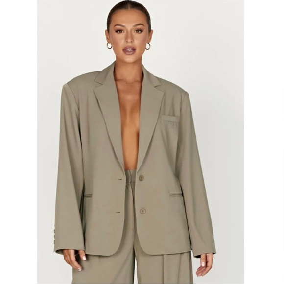 Meshki Simone Crepe Oversize Single Breasted Boyfriend Blazer Jacket Olive Large | Poshmark