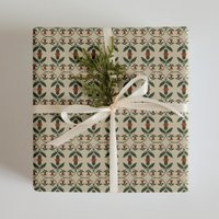 Vintage Floral Wrapping Paper | Scandinavian Folk Art Design Festive Green & Red Christmas Gift Wrap Beige Background | Etsy (US)