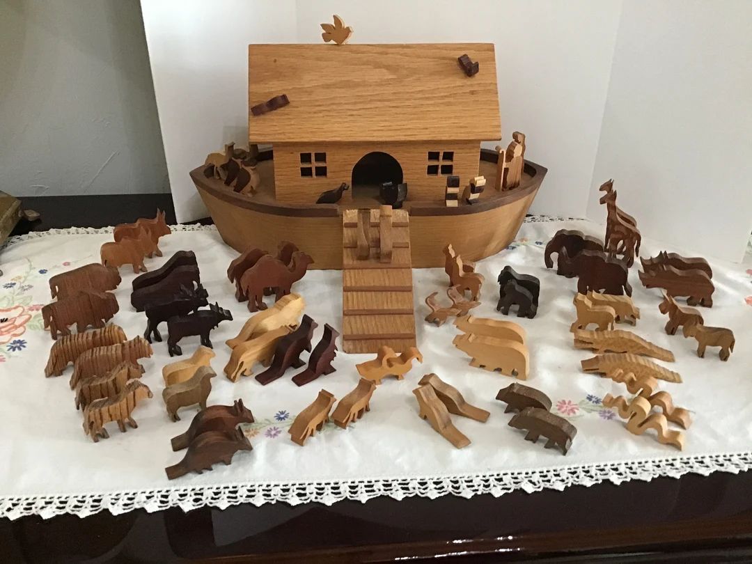 Vintage Beautiful Hand Made Wood Noah’s Ark, Children's Toy, Nursery Decor | Etsy (US)