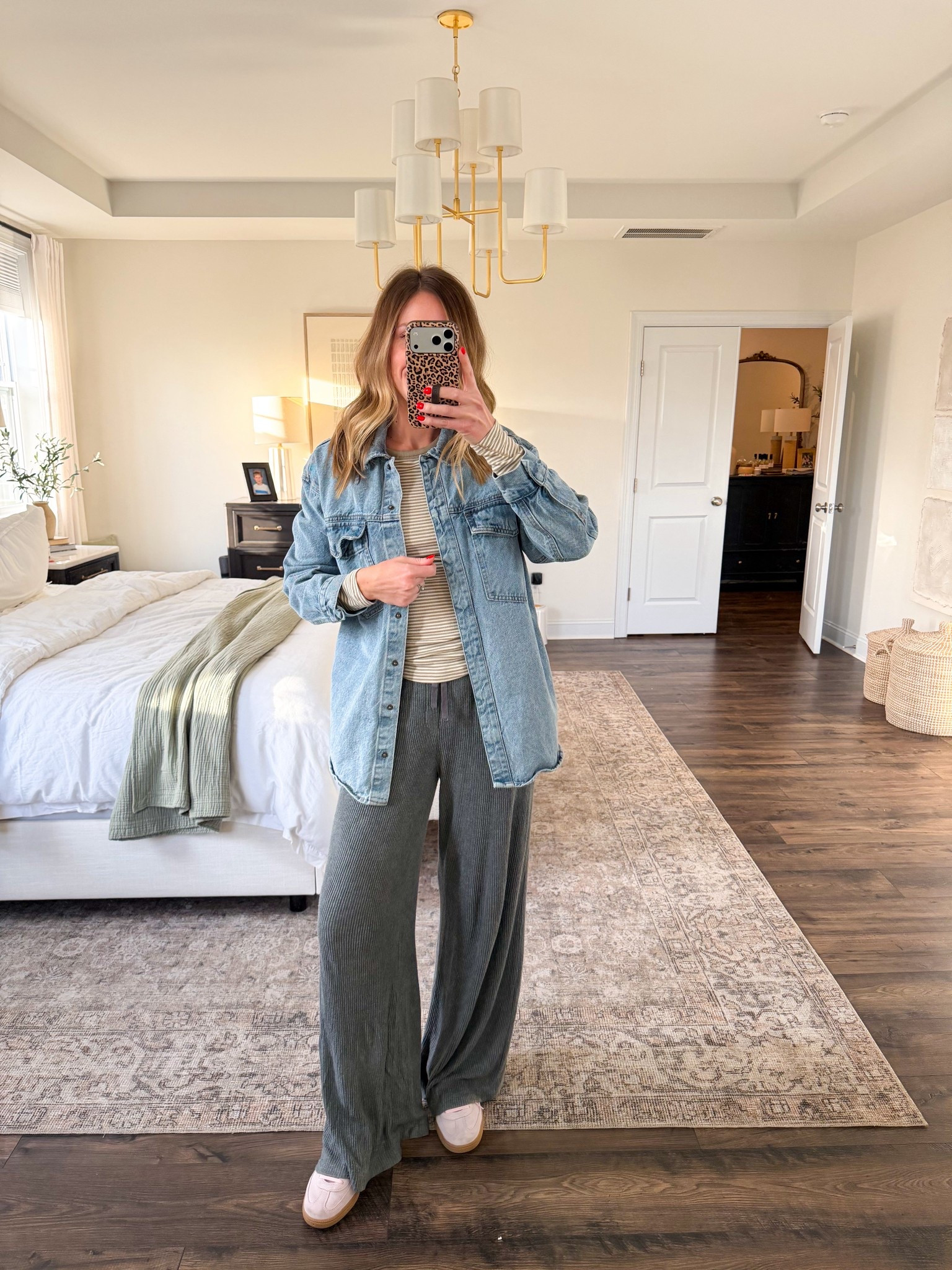 Wearing S in pants and shacket 