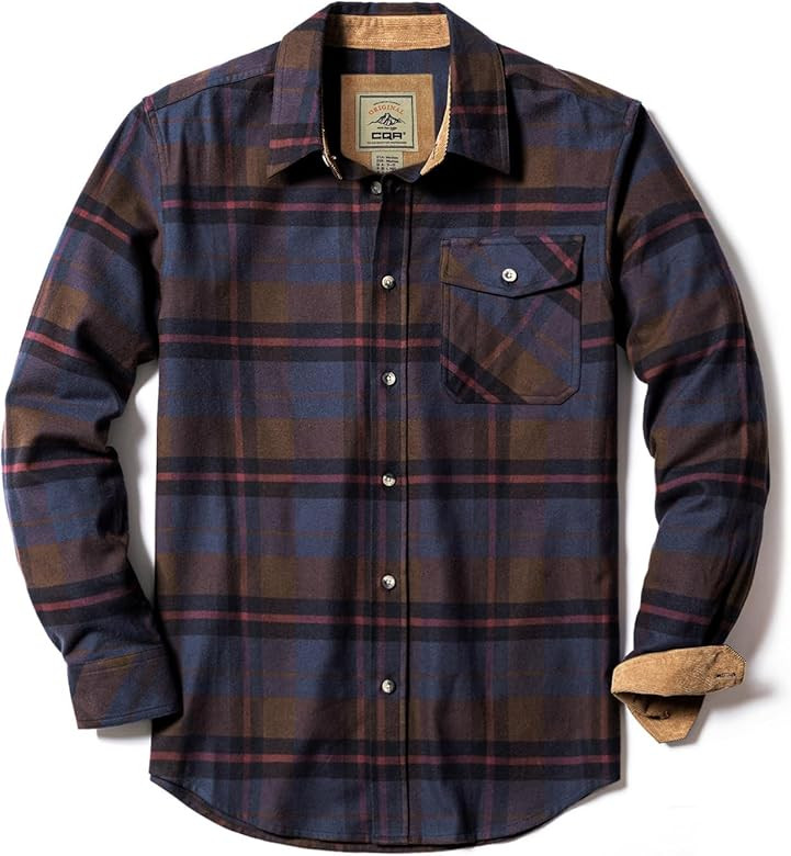 CQR Men's All Cotton Flannel Shirt, Long Sleeve Casual Button Up Plaid Shirt, Brushed Soft Outdoo... | Amazon (US)