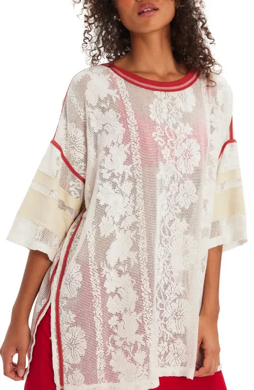 Free People Best Match Oversize Lace Mesh T-Shirt in Clean Ivory Combo at Nordstrom, Size X-Large | Nordstrom