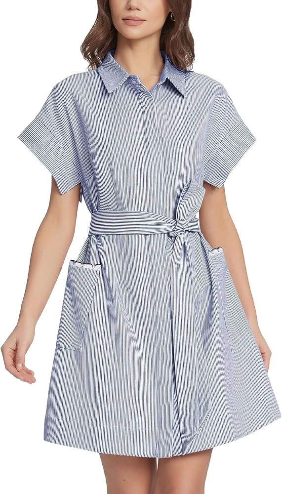 YEXPINE Women’s Summer Striped Casual Shirt Dress with Tie Waist | Amazon (US)