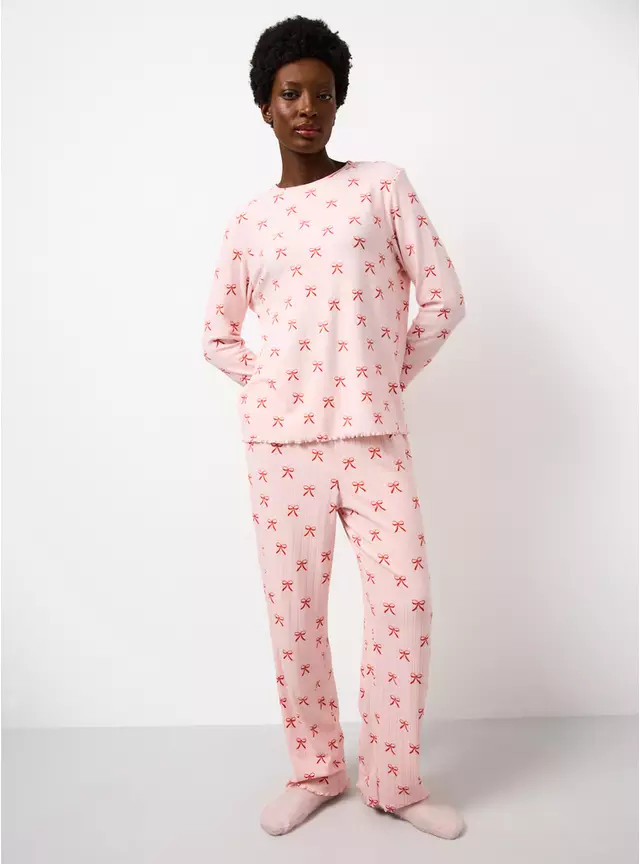Pink Bow Printed Pointelle Pyjamas XL | Tu Clothing
