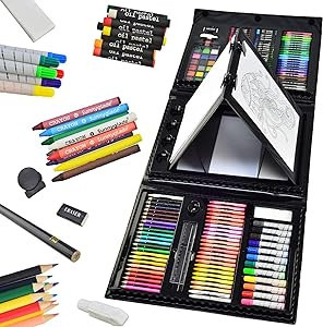 Sunnyglade 185 Pieces Double Sided Trifold Easel Art Set, Drawing Art Box with Oil Pastels, Crayo... | Amazon (US)