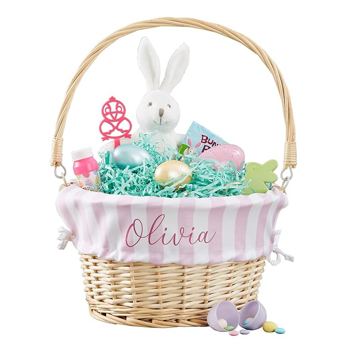 Personalization Universe Delicate Stripes Personalized Easter Basket, Blue Wicker Rectangular Bas... | Amazon (US)