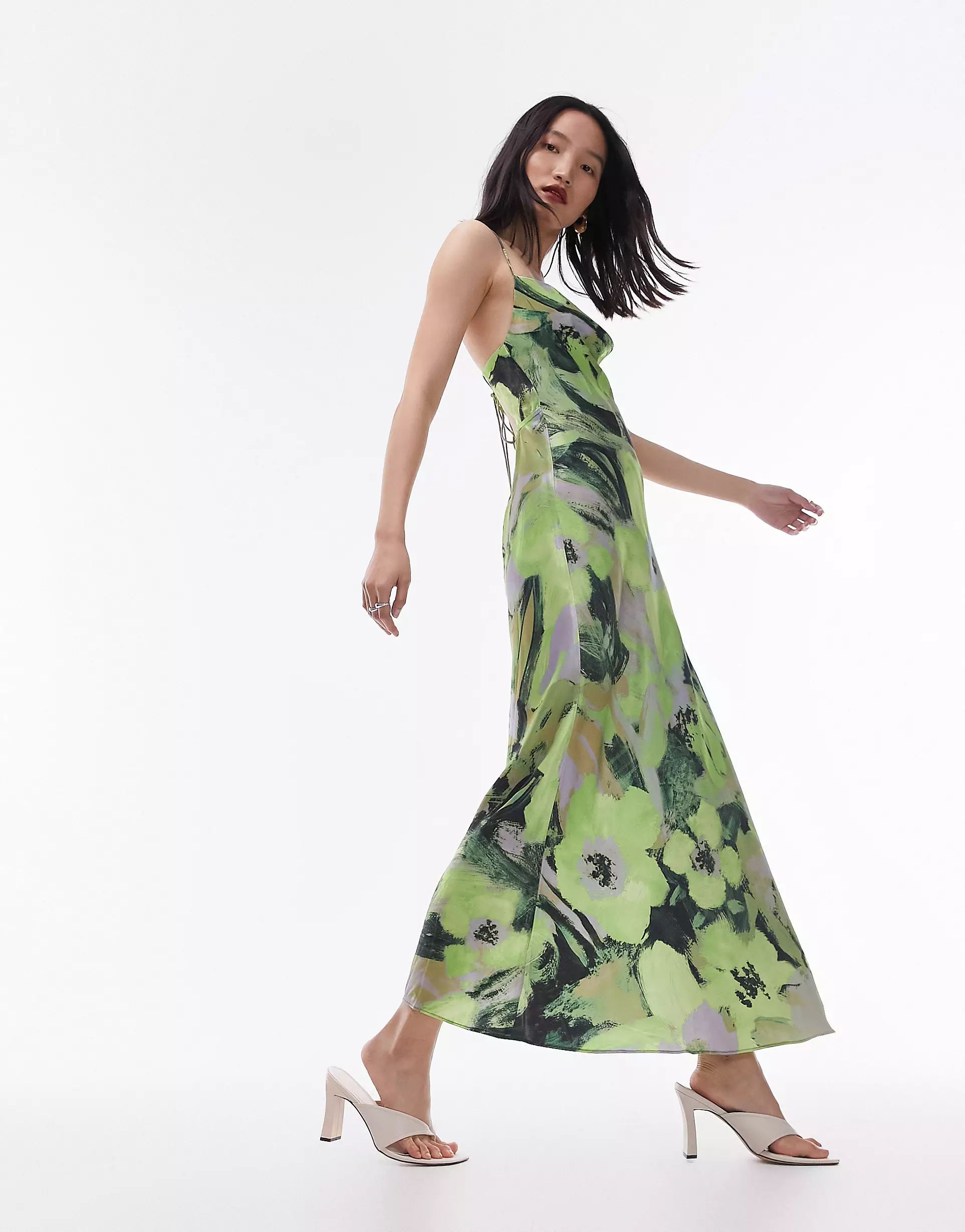 Topshop cami slip midi dress in green floral print | ASOS (Global)