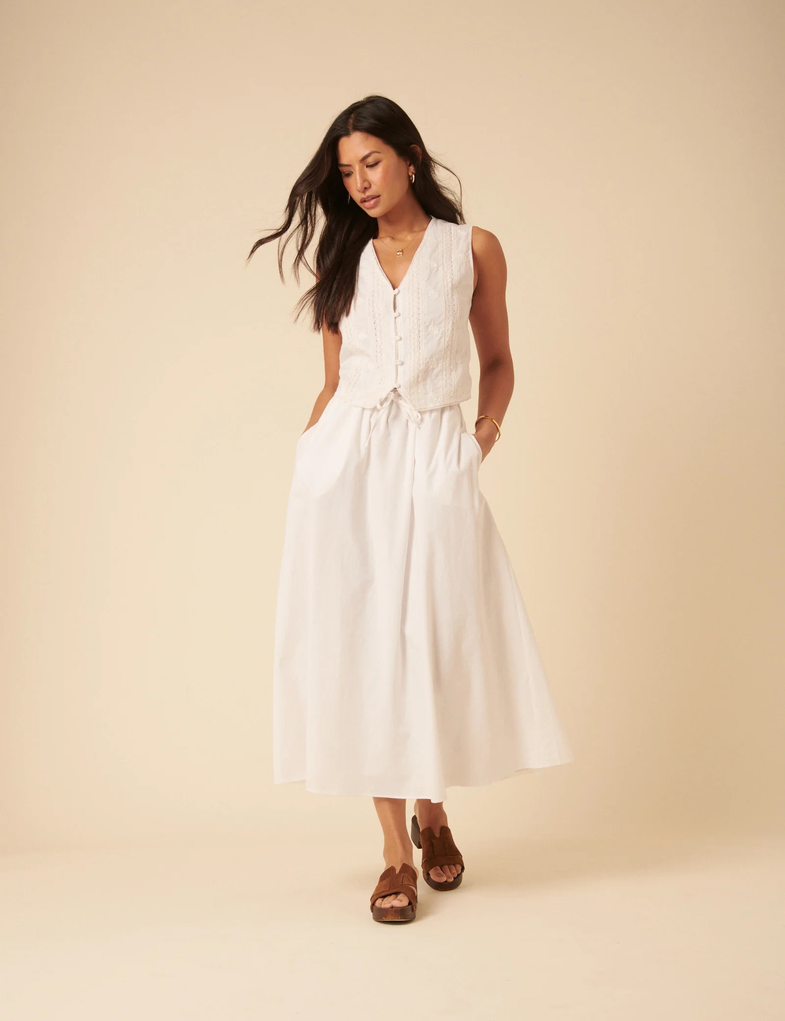 White Drawstring Midi Skirt | Nobody's Child