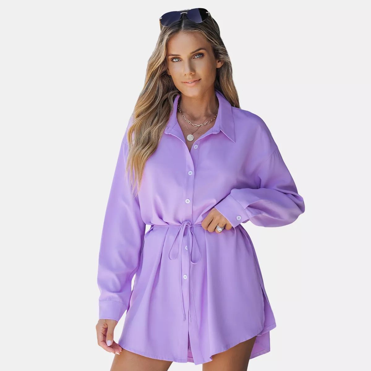 Women's Violet Button-Front Shirt Romper - Cupshe-M-Purple | Target